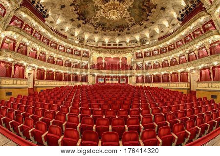 Interior - empty auditorium of the great theater Opera Prague Czech republic