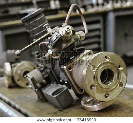 St. Petersburg Russia - February 13 2010: The Armalit factory produces ship armature for shipbuilding companies. Ship pump on assembly bench