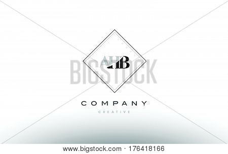 Ahb A H B Retro Vintage Rhombus Simple Black White Alphabet Letter Logo