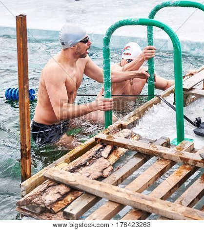 Sahyurta, Irkutsk Region, Russia - March 11.2017: Cup Of Baikal. Winter Swimming Competitions