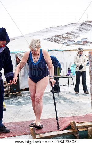 Sahyurta, Irkutsk Region, Russia - March 11.2017: Cup Of Baikal. Winter Swimming Competitions
