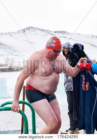 Sahyurta, Irkutsk Region, Russia - March 11.2017: Cup Of Baikal. Winter Swimming Competitions