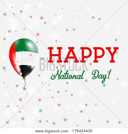 Uae National Day Patriotic Poster. Flying Rubber Balloon In Colors Of The Emirian Flag. Uae National