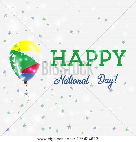 Comoros National Day Patriotic Poster. Flying Rubber Balloon In Colors Of The Comoran Flag. Comoros
