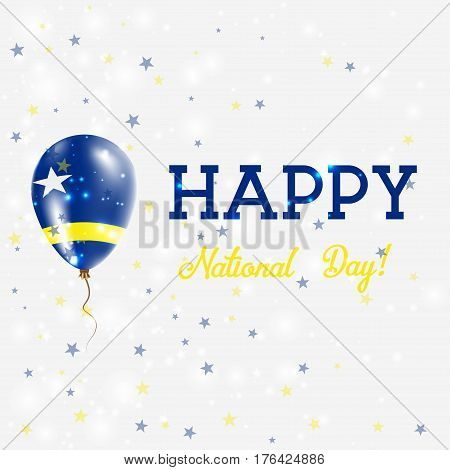 Curacao National Day Patriotic Poster. Flying Rubber Balloon In Colors Of The Dutch Flag. Curacao Na