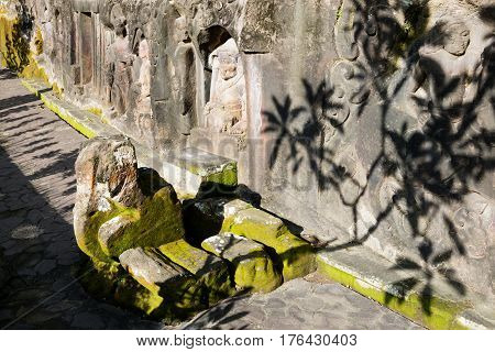 Yeh Pulu - famous bas-relief carved on cliff about 15th century Ubud Bali Indonesia