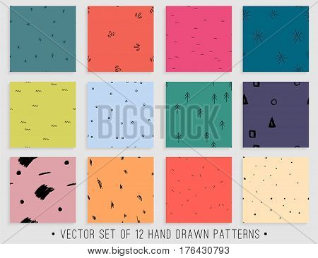 Handdrawn seamless pattern collection for backround, fabric or other types of design. Vector wallpaper.