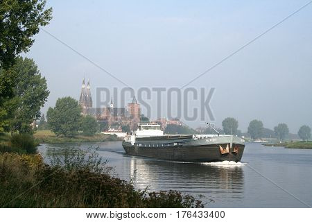 Netherlands Cuijk july 2016: Transportation over the river Maas