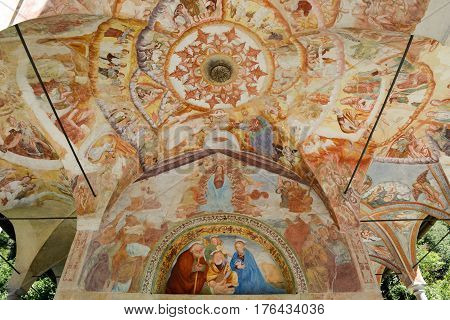 Varallo, Italy - 6 September 2015: Frescos of the Madonna di Loreto church at Varallo on Piedmont Italy