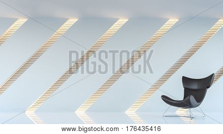 Modern white living room interior 3d rendering image.  Decorated with wall Tilt pattern and hidden warm light