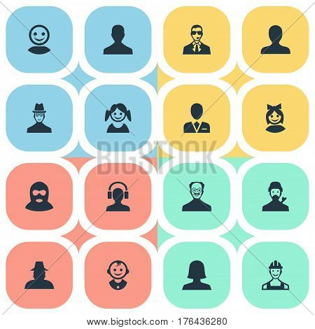 Vector Illustration Set Of Simple Avatar Icons. Elements Whiskers Man, Agent, Male User And Other Synonyms Proletarian, Business And Male.