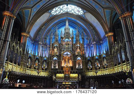MONTREAL - AUG. 4, 2011: Altar of Montreal Notre-Dame Basilica (French: Basilique Notre-Dame de Montreal), Montreal, Quebec, Canada.