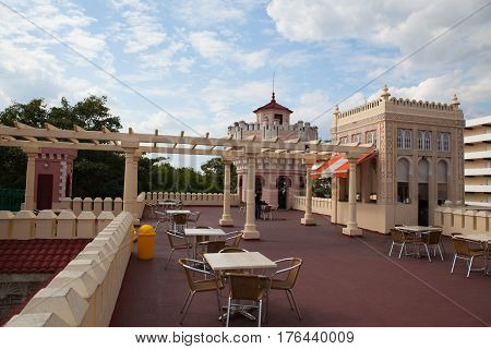 Cienfuegos Cuba - January 28 2017: Beautiful Palacio de Valle in Cienfuegos Cuba.Palacio de Valle is an architectural jewel located in the Punta Gorda reminiscent of Spanish-Moorish art GothicBaroque...