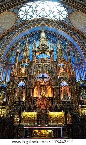 MONTREAL - AUG. 4, 2011: Altar of Montreal Notre-Dame Basilica (French: Basilique Notre-Dame de Montreal), Montreal, Quebec, Canada.