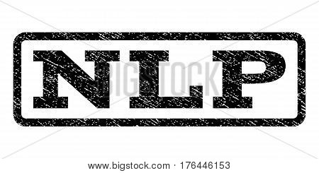 Nlp watermark stamp. Text tag inside rounded rectangle with grunge design style. Rubber seal stamp with dirty texture. Vector black ink imprint on a white background.