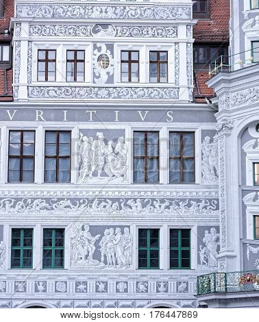 DresdenGermany-January 42017: Langer Gang (long corridor) a long arcaded open structure connects Johanneum with Georgenbau - central building of Royal Palace. It was constructed in 16th century to house horses