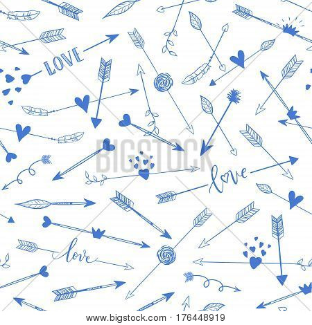 Handdrawn Arraws Seamless Pattern. Vector Black And White Background