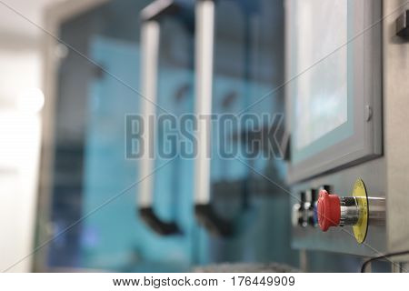 Gates, Taps, Monometers At The Pharmaceutical Plant. Open The Supply Of Medicine To The Reactor. Man