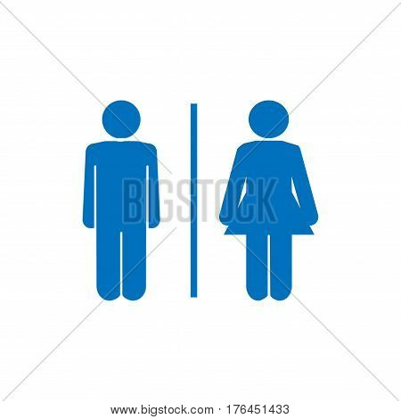 WC sign. Black silhouette men and womenon white background. Mark restroom women and men. Icon public toilette and bathroom for hygiene. Template for poster. Flat vector image. Vector illustration