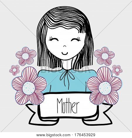 mother day, woman with flowers and ribbon, vector illustration design