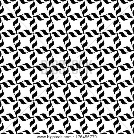 Black and white background. Regular pattern with stylized floral elements. Vector seamless repeat.
