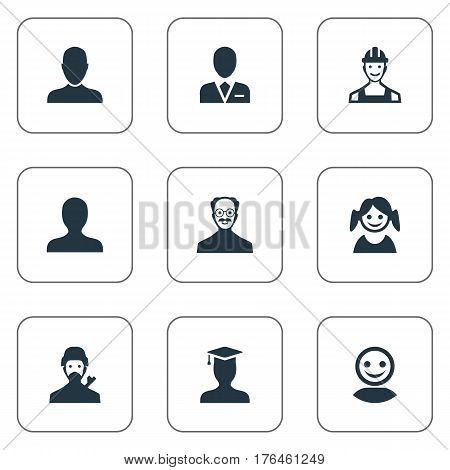 Vector Illustration Set Of Simple Member Icons. Elements Workman, Job Man, Proletarian And Other Synonyms User, Man And Internet.
