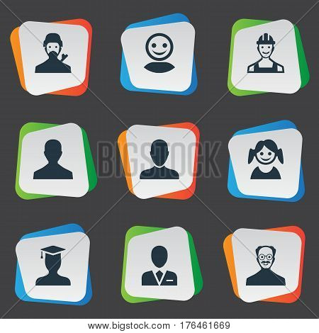 Vector Illustration Set Of Simple Avatar Icons. Elements Internet Profile, Workman, Job Man And Other Synonyms Small, Man And Proletarian.