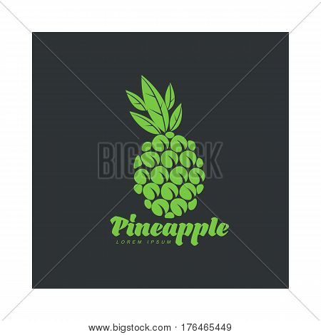 Two tone assymmetric graphic silhouette pineapple logo template, vector illustration isolated on black background. Stylized, simplified graphic pineapple logotype, logo design
