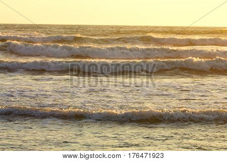 Coast of the Black Sea at sunset Tuapse district solar wave