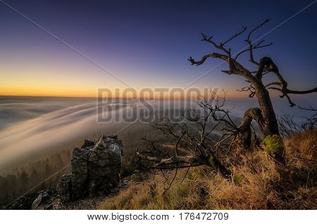 Amazing View From Jested Mountain Peak During Cold Winter Day. Liberec, Czech Republic.