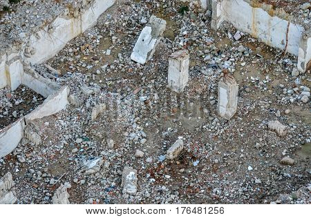 Construction waste debris garbage bricks and material from demolished house