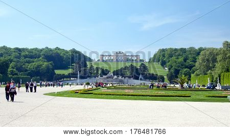 Austria, Vienna - May 8, 2012. Visiting The Schonbrunn Palace, Gardens, View To Gloriette.