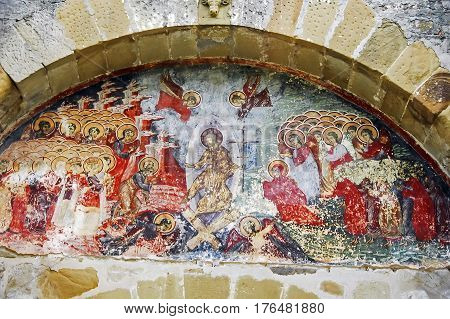 Moldova, Romania - July 4,  2014. Visiting The Monastery Sucevita, Moldavian Region. Exterior Paint.
