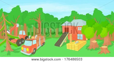 Logging horizontal banner concept. Cartoon illustration of logging vector horizontal banner concept for web