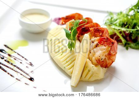 Seafood - Fried Shrimps On A White Plate