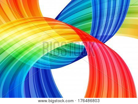 Abstract bright rainbow background multicolored curve element on white