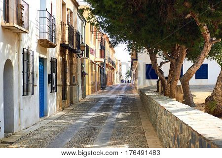 Tabarca Island Spain - March 11 2017: Charming narrow street in the Island of Tabarca. Province of Alicante. Spain