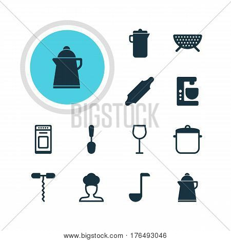 Vector Illustration Of 12 Restaurant Icons. Editable Pack Of Mixer, Soup Pan, Wine And Other Elements.