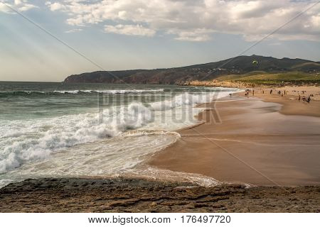 Guincho Portugal. 16 May 2014. Guincho beach late afternoon Guincho beach is in Cascais about 50 km of LisbonCascais 16 of May 2014. Lisbon Portugal. photography by Ricardo Rocha.