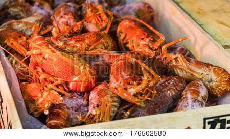 closeup boiled craw fish and shrimp and prawn for background uses