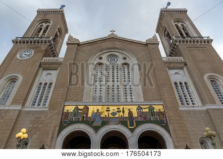 Amazing view of Metropolitan Cathedral in Athens, Attica, Greece