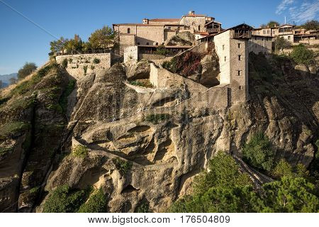 Amazing panorama of Holy Monastery of Great Meteoron in Meteora, Thessaly, Greece