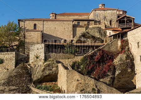Amazing panorama of Holy Monastery of Great Meteoron in Meteora, Thessaly, Greece