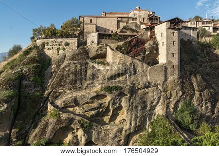 Amazing panorama of Holy Monastery of Great Meteoron in Meteora, Thessaly, Greece