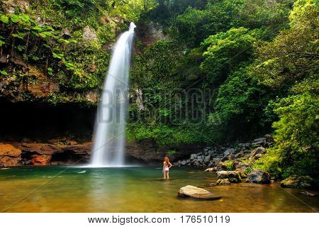 Lower Tavoro Waterfalls In Bouma National Heritage Park, Taveuni Island, Fiji
