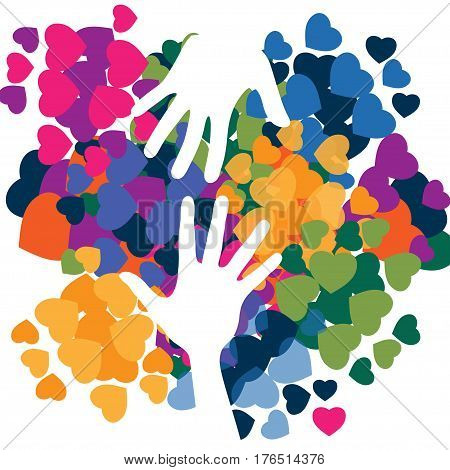 Helping Hands. Abstract illustration in love colorful icon