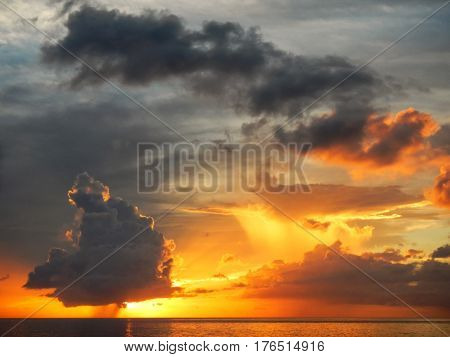 Colorful Storm Clouds With Rain Over Somosomo Strait On Taveuni Island, Fiji