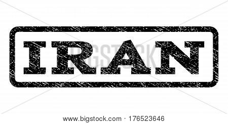 Iran watermark stamp. Text caption inside rounded rectangle frame with grunge design style. Rubber seal stamp with dust texture. Vector black ink imprint on a white background.