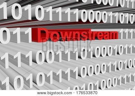 downstream in the form of binary code, 3D illustration