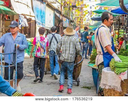 BANGKOK, THAILAND - JANUARY 18, 2014: Vegetables market or Pak Khlong Talat market. Bangkok, Thailand
